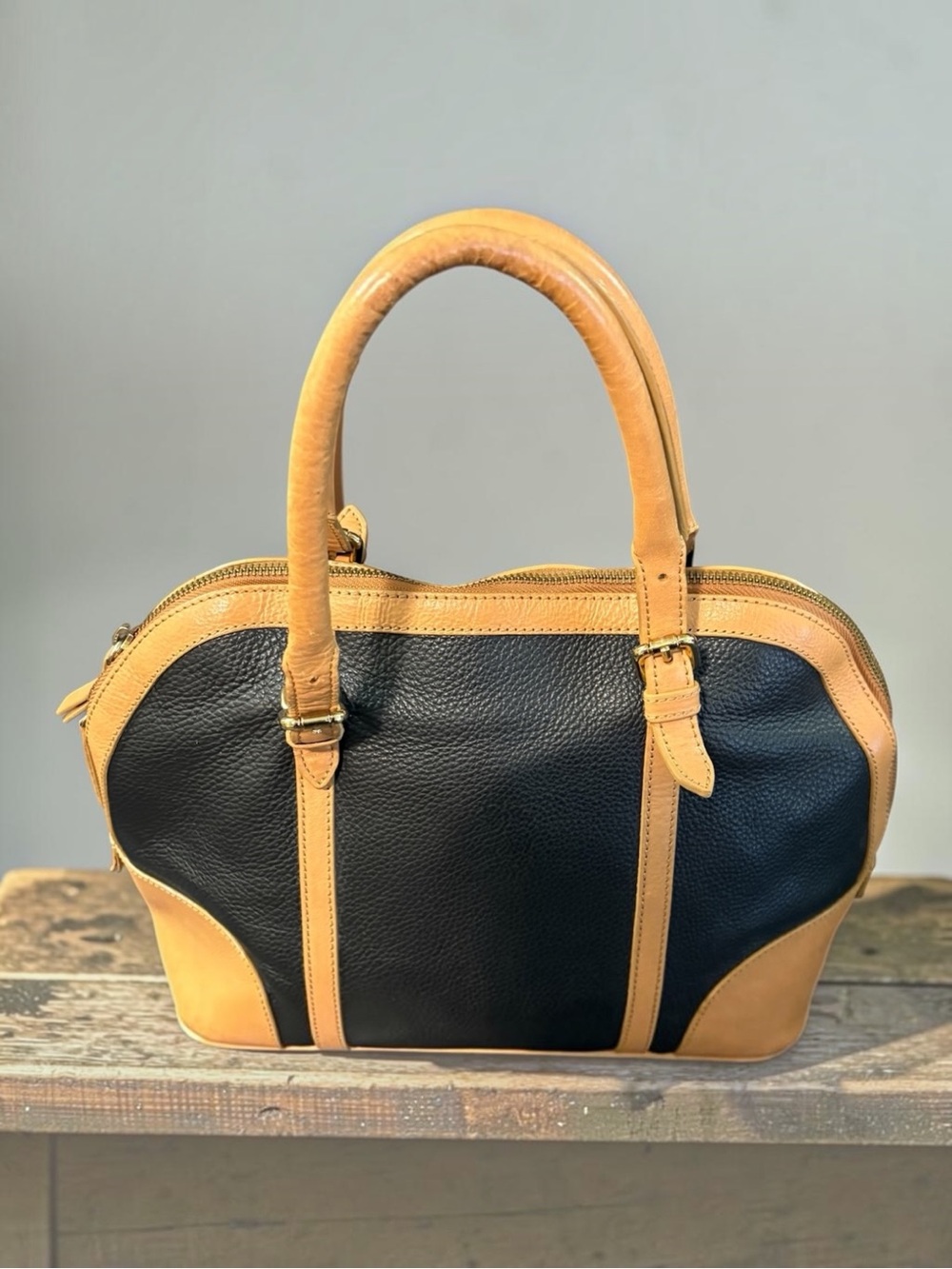 Valentina Leather Classic Two-Tone Black and Tan Bag